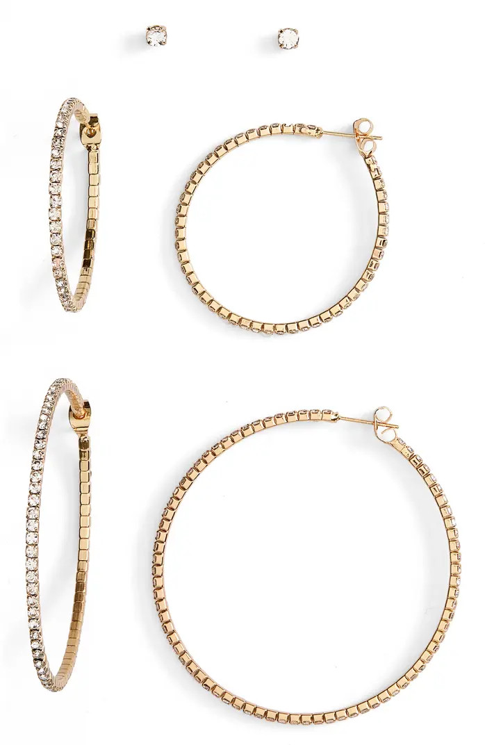 BP. Set of 3 Rhinestone Stud & Hoop Earrings | Nordstrom | Nordstrom