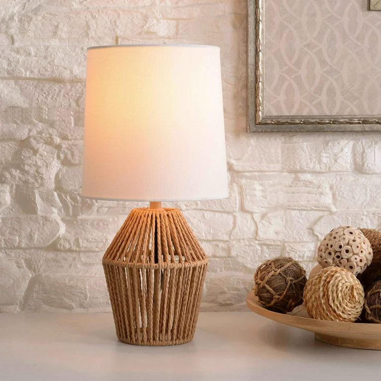 Mainstays Mini Rattan Table Lamp with Shade 12.75"H- Natural Color Finish and Boho Style | Walmart (US)