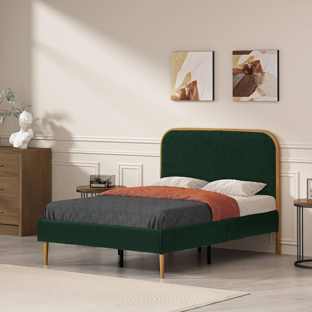 YUHUASHI Metal Platform Bed Frame/Cashmere Fabric Covered headboard (100% Polyester), Easy to Ass... | Amazon (US)