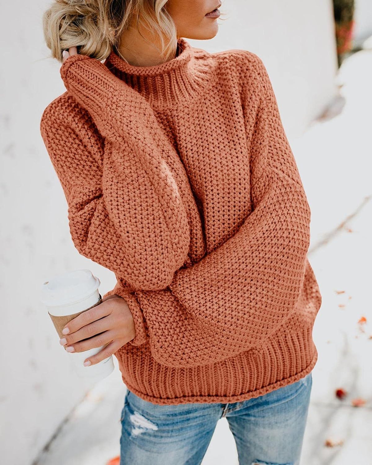Saodimallsu Womens Turtleneck Oversized Sweaters Batwing Long Sleeve Pullover Loose Chunky Knit Jump | Amazon (US)