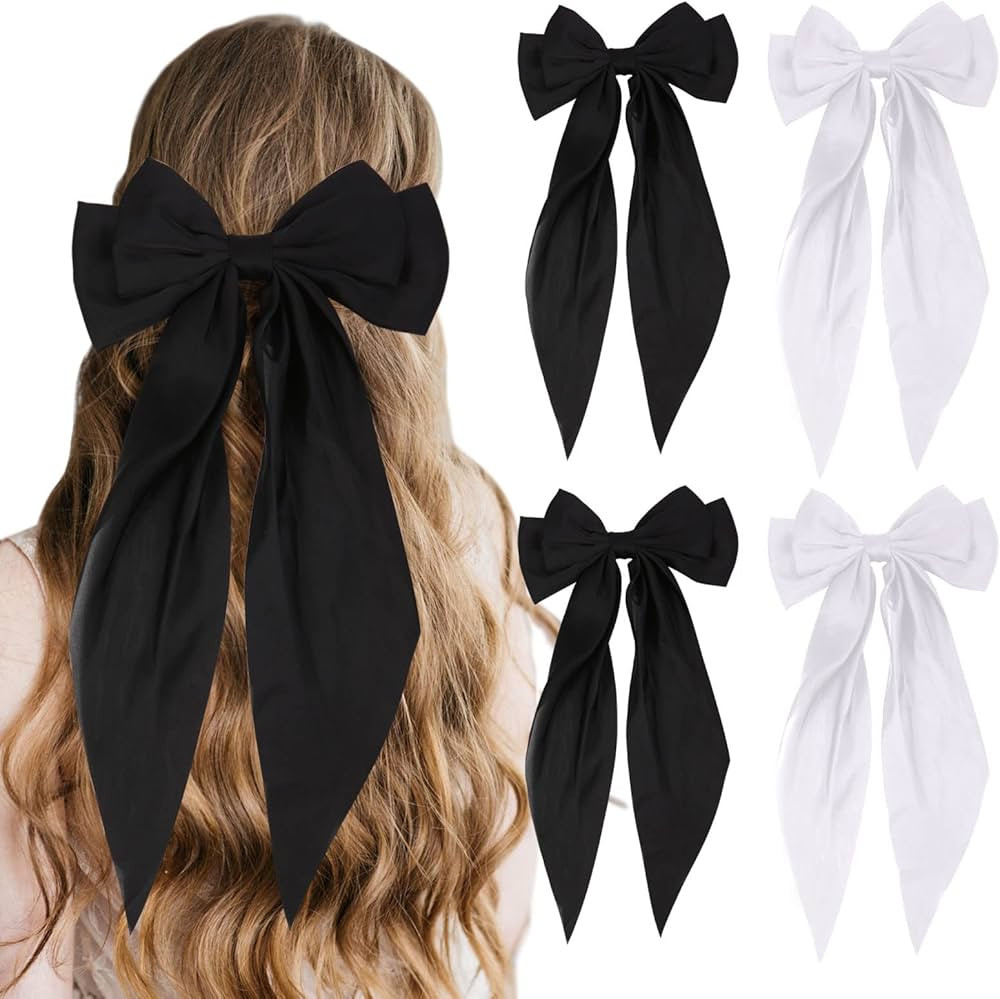 4 PCS Hair Bows for Women Black Bow Hair Ribbons for Women Bow Hair Clips Hair Barrettes for Wome... | Amazon (US)