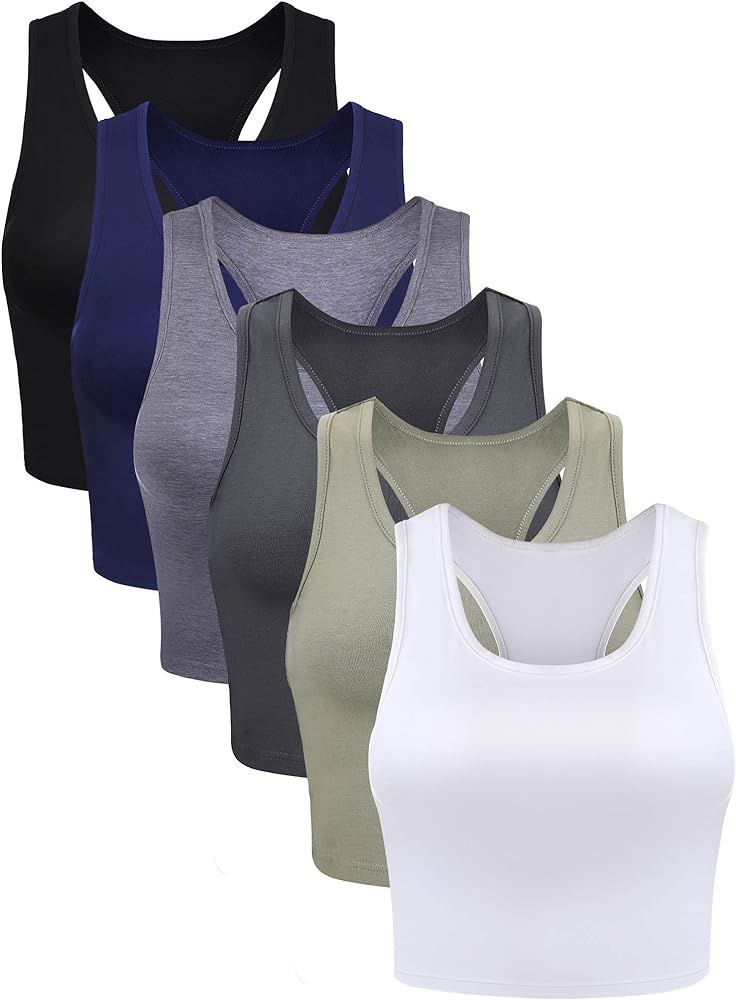 6 Pieces Basic Crop Tank Tops Sleeveless Racerback Crop Sport Cotton Top for Women | Amazon (US)