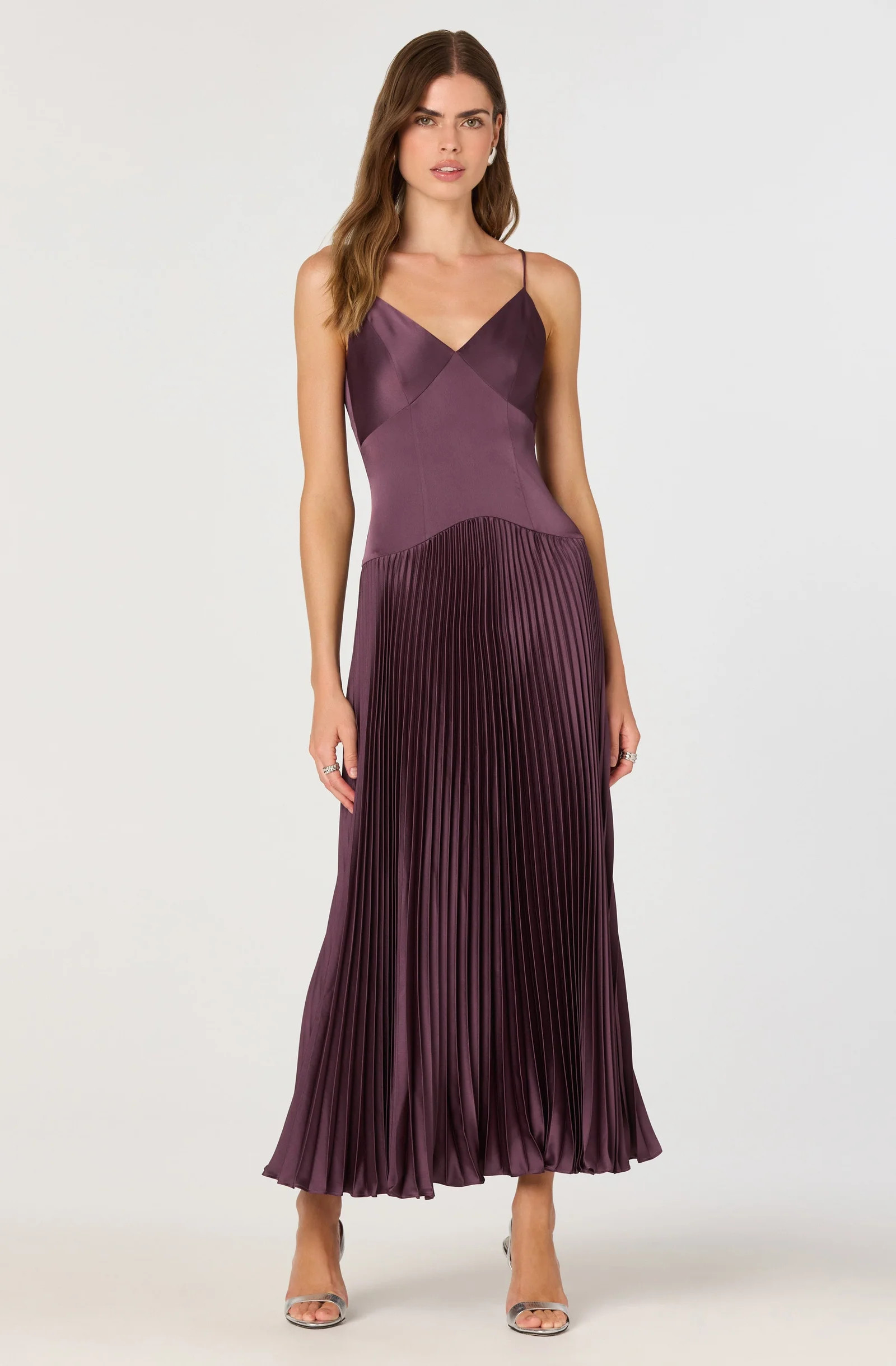 Satin Pleated Drop Waist Maxi Dress - Eggplant / XS | ASTR The Label (US)