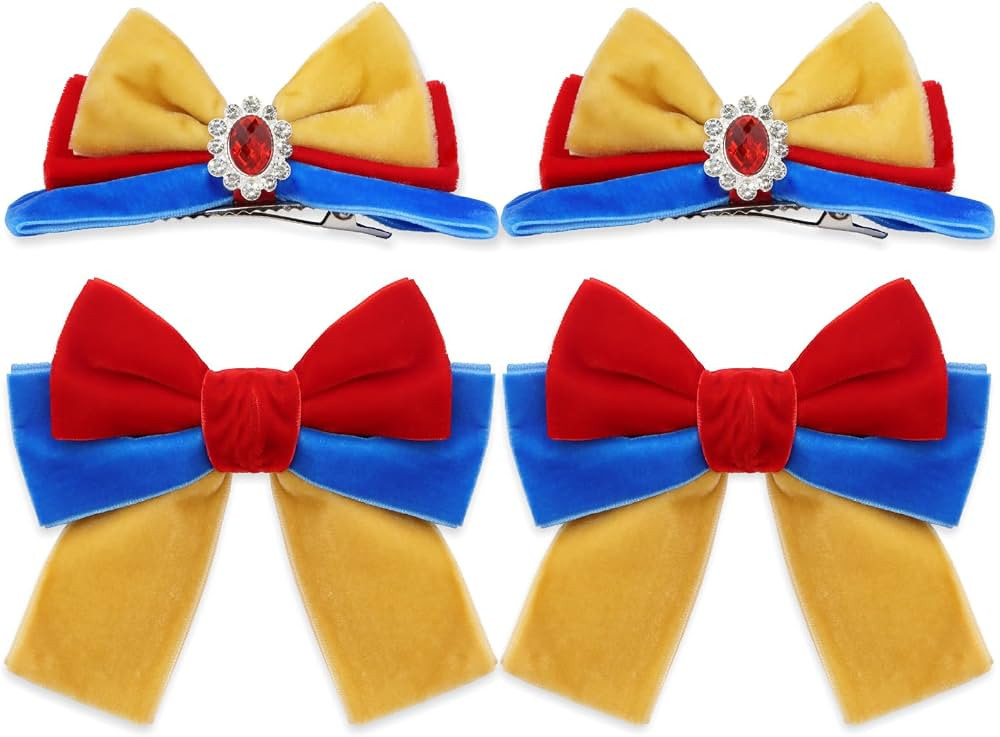 Wecoe 4pcs Velvet Bow Hair Clips, Red Yellow Blue Princess Hair Bows Barrettes Bowknot Halloween ... | Amazon (US)