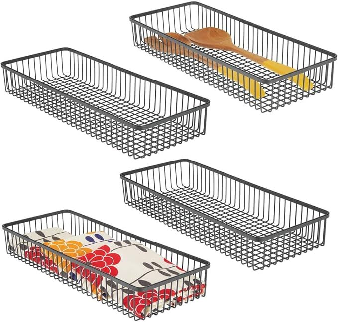 mDesign Metal Farmhouse Kitchen Cabinet Drawer Organizer Tray - Storage Basket for Cutlery, Servi... | Amazon (US)