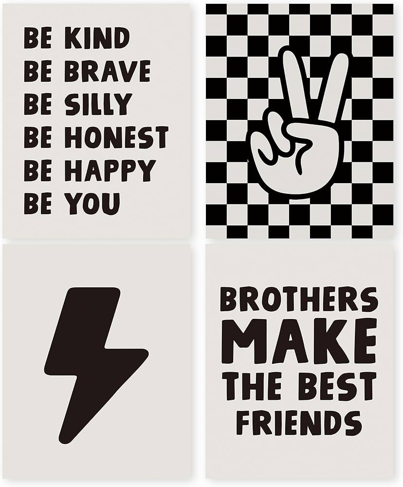 HRQKO Boho Boys Room Wall Art Poster Prints Set of 4, Brothers Make The Best Friends Printing Pos... | Amazon (US)