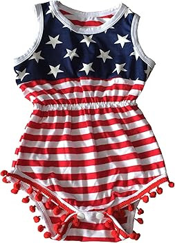 Qin.Orianna 4th of July Toddler Baby Girl American Flag Tassel Romper with Headband | Amazon (US)