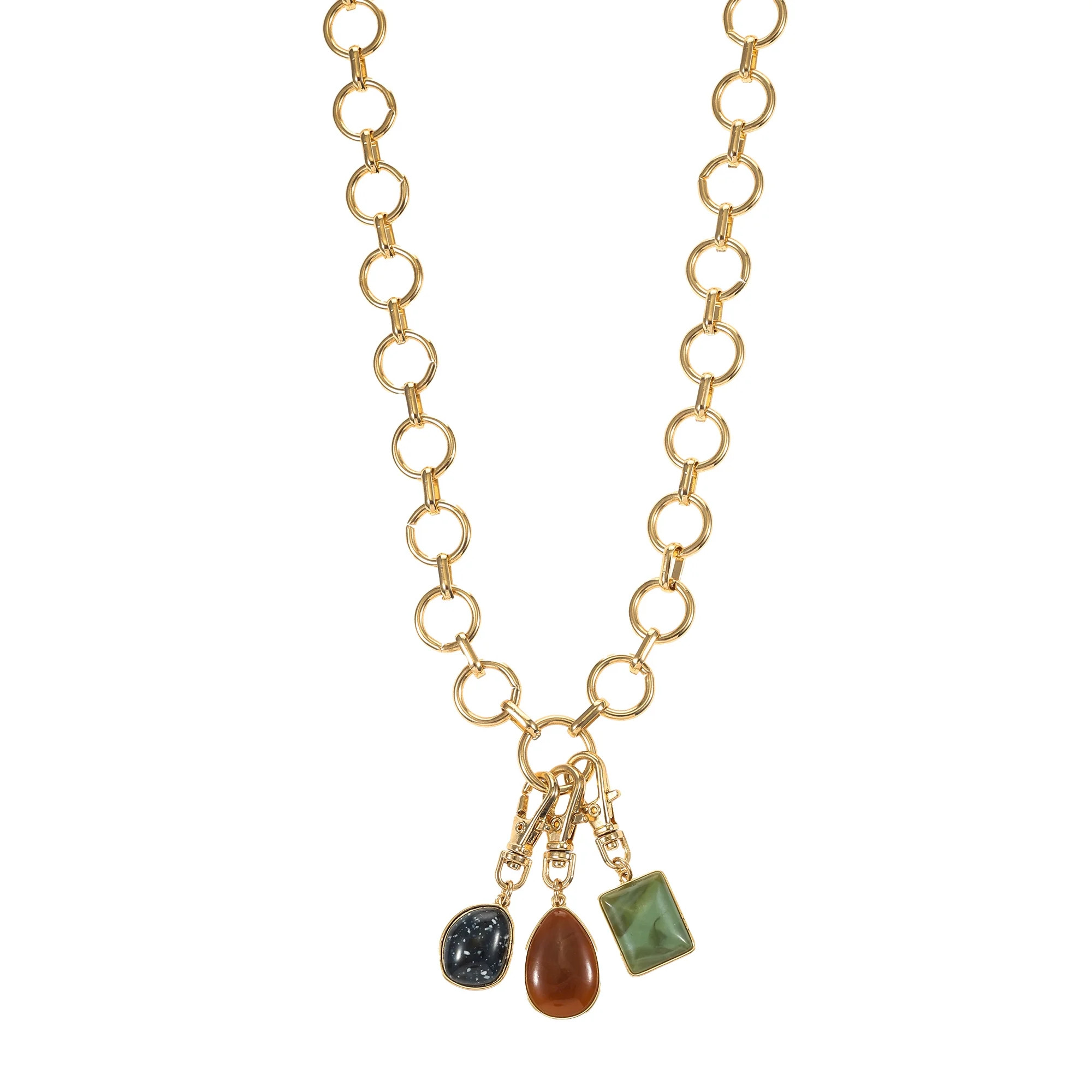 Time and Tru Goldtone 3-Stone Pendant Necklace, Multicolored, 1 Piece | Walmart (US)