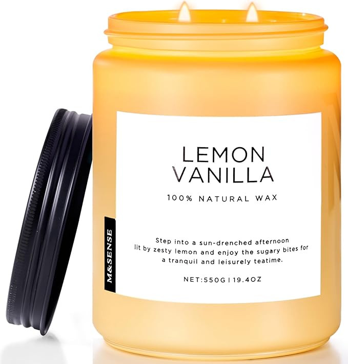 M&SENSE Lemon Vanilla Scented Candles, 19.4oz Organic Soy Wax, 110 Hours Long Lasting Slow Burn, ... | Amazon (US)