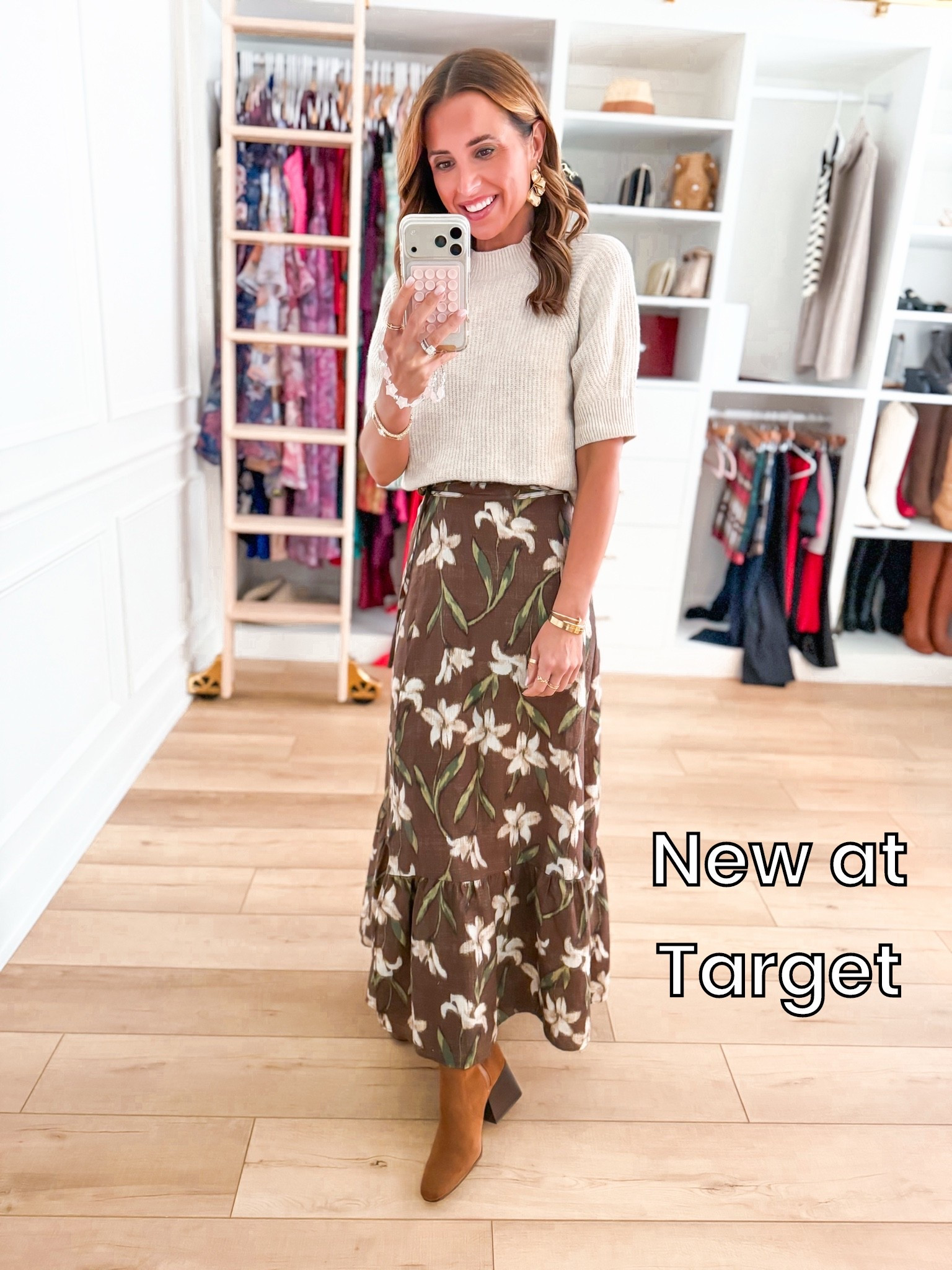 New at Target! The prettiest floral maxi skirt in XS. Sweater top in XS. I went up half a size in knee high boots. Family photo outfit. Teacher outfit. Fall outfit. Elevated casual outfit. Early fall outfit. Mom outfit. Business casual.

#LTKgrwm #LTKootd #LTKWorkwear