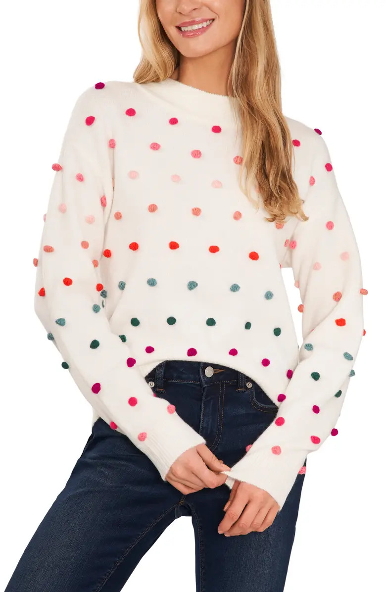 CeCe Rainbow Pompom Mock Neck Sweater | Nordstrom | Nordstrom