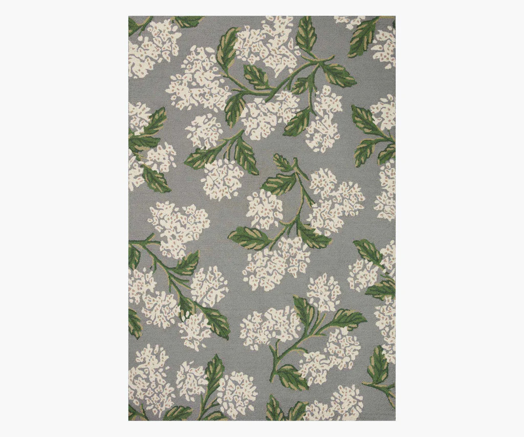 Joie Hydrangea Wool-Hooked Rug - Grey | Rifle Paper Co.