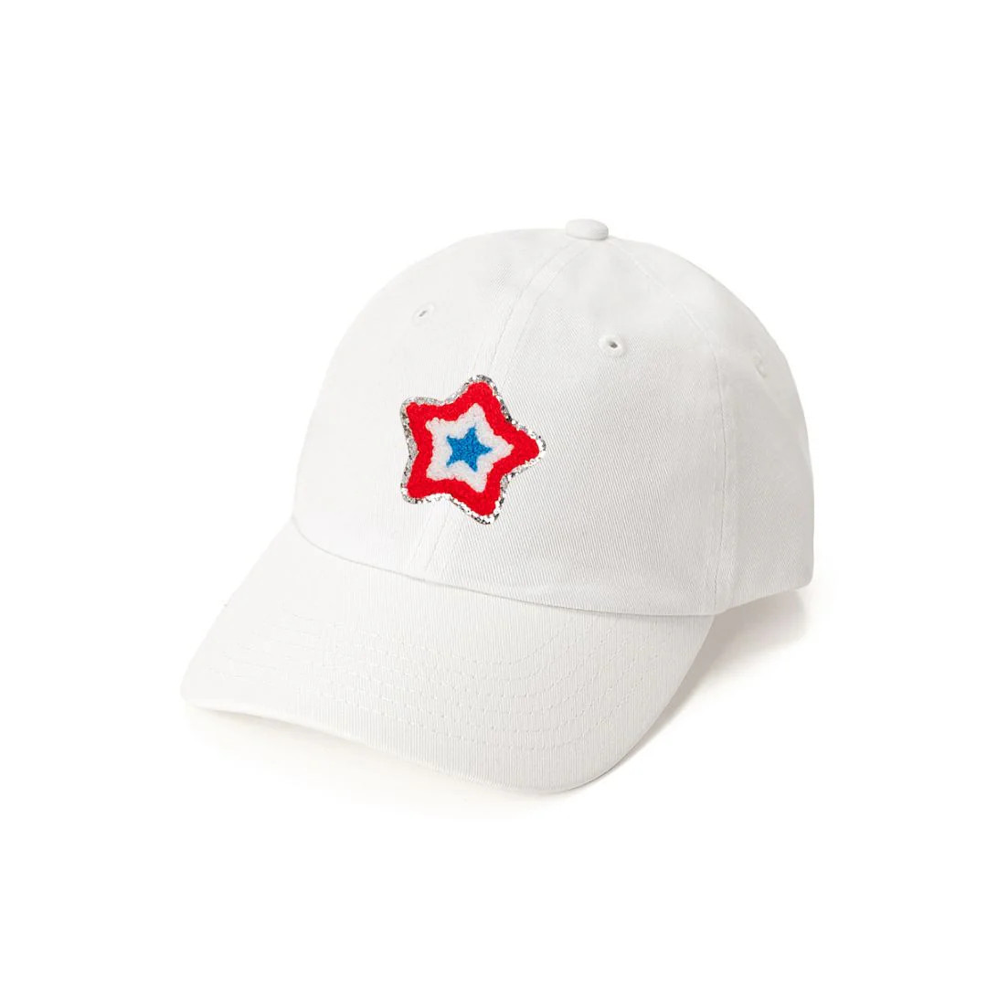 Patriotic Star Patch Baseball Hat - White | Sweet Wink
