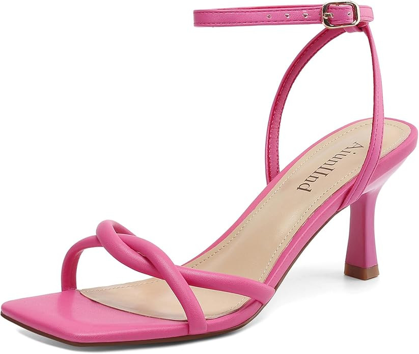 AIUNIIND Kitten Heels for Women, Square Open Toe Heeled Sandals, Strappy Ankle Strap Shoes for Dr... | Amazon (US)