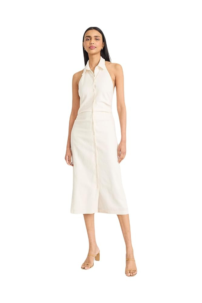 Women's Halter Neck Button-Down Midi-Sleeveless Structured Collar Open Back A-line Dress | Amazon (US)