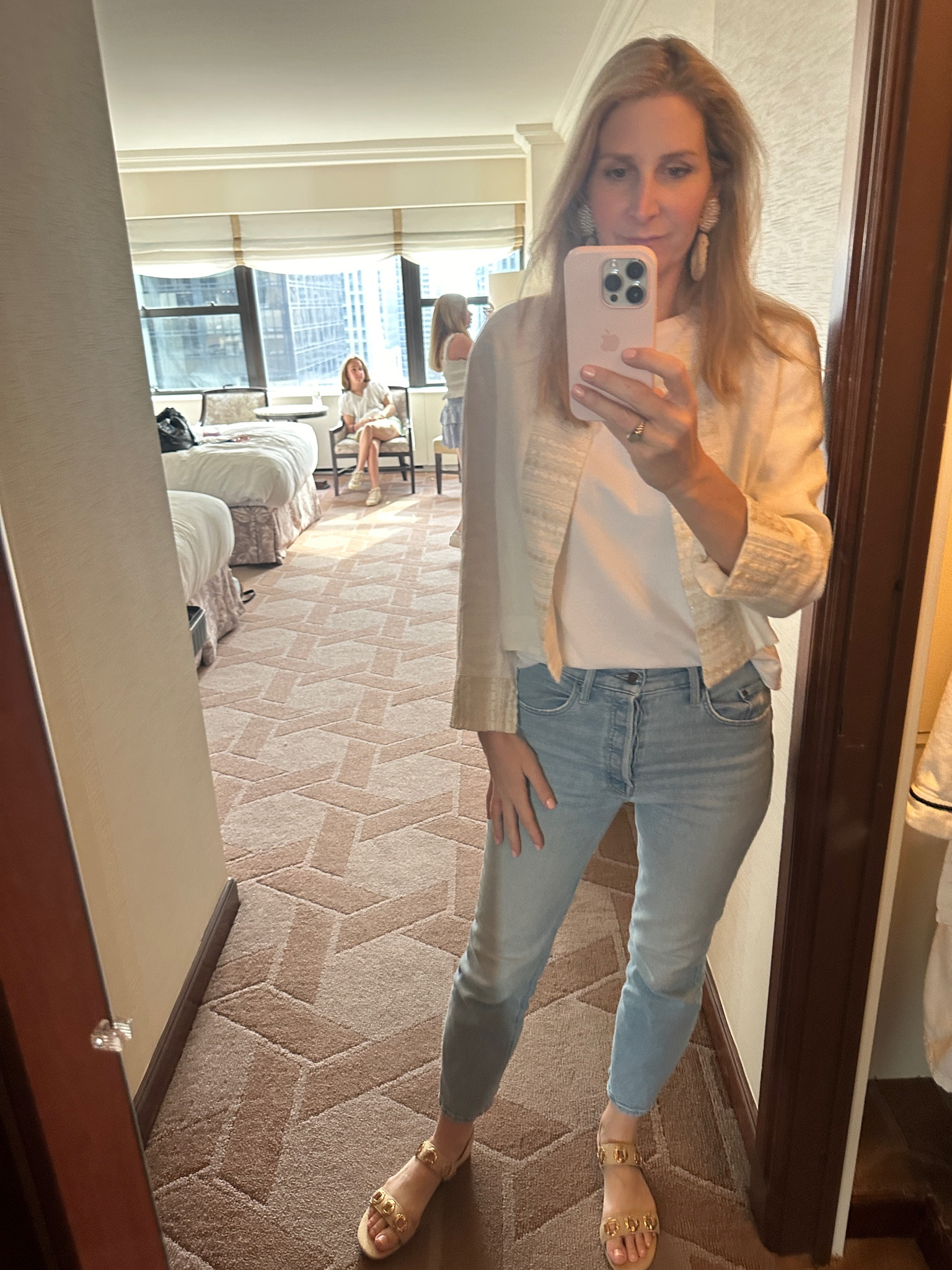 Dressy jacket with jeans. Larroude. 