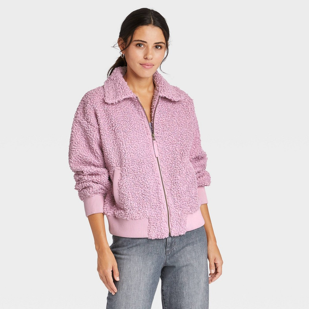 Women's Sherpa Bomber Jacket - Universal Thread Mauve XXL, Light Purple | Target