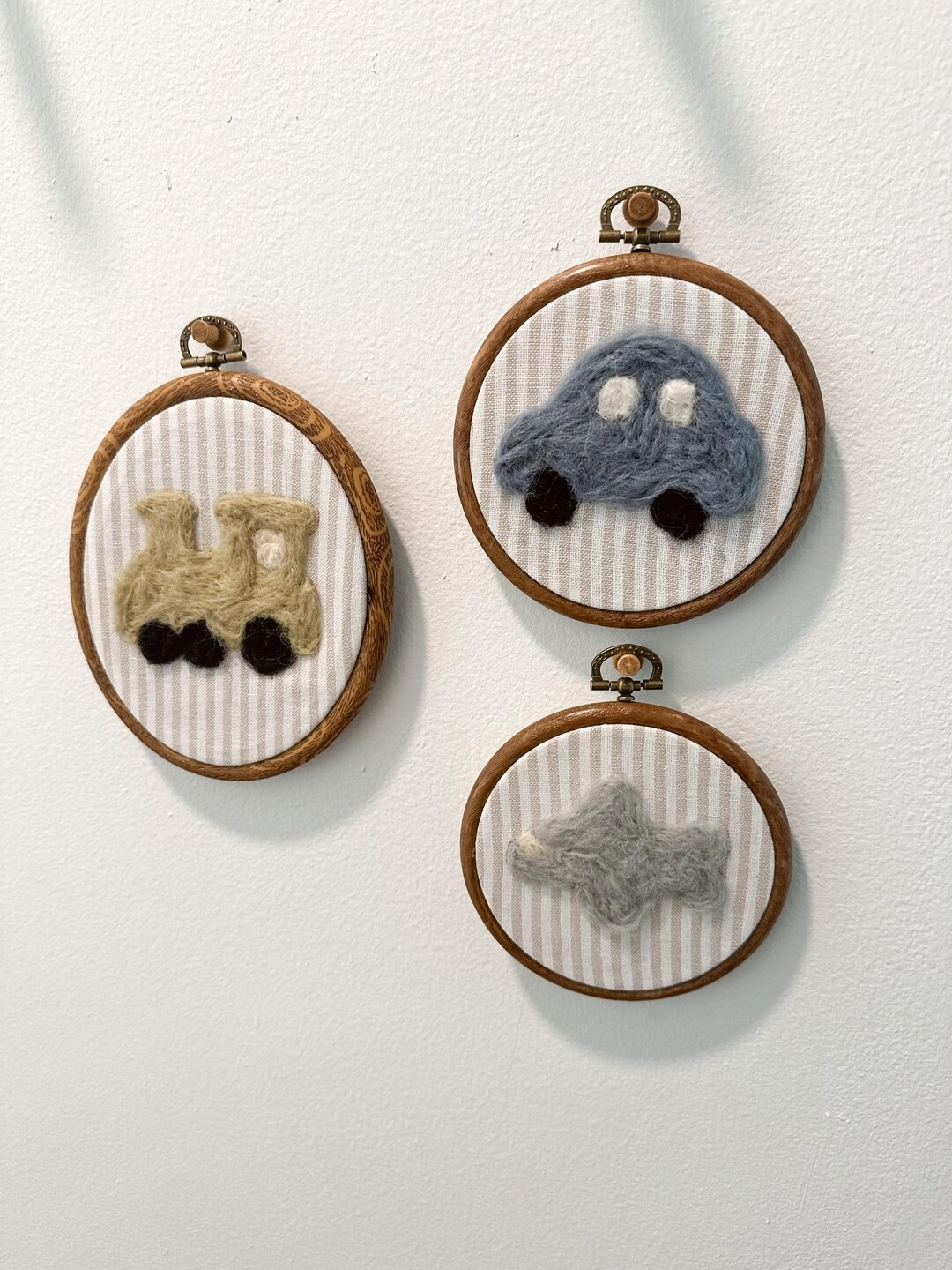 Handmade Needle Felted Transportation Set – Plane, Car & Train Wall Art for Nursery (set of 3) ... | Etsy (US)