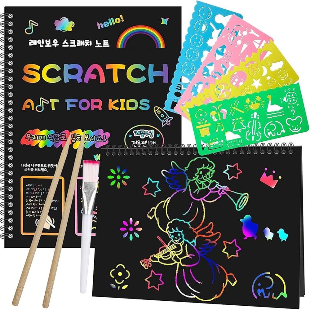 Smasiagon Scratch Paper Art Set for Kids, 2 Pack Scratch Off Art Notebook Crafts Gift for Kids Ag... | Amazon (US)