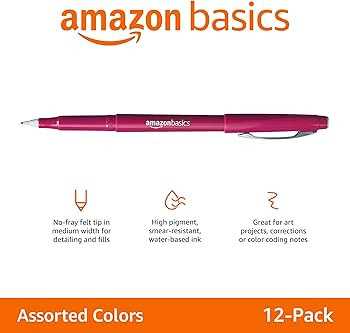 Amazon Basics Felt Tip Marker Pens, 12-Pack, Assorted Colors | Amazon (US)
