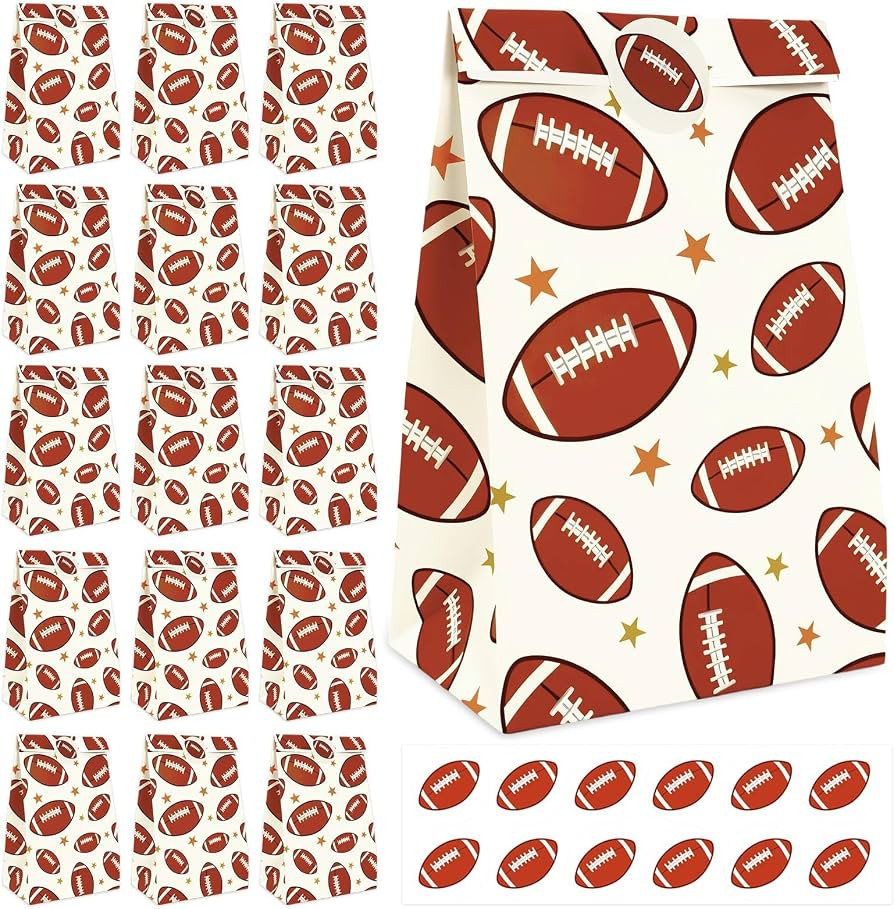 FEBSNOW 20Pcs Football Paper Gift Bags with Stickers for Sport Party Favors | Amazon (US)