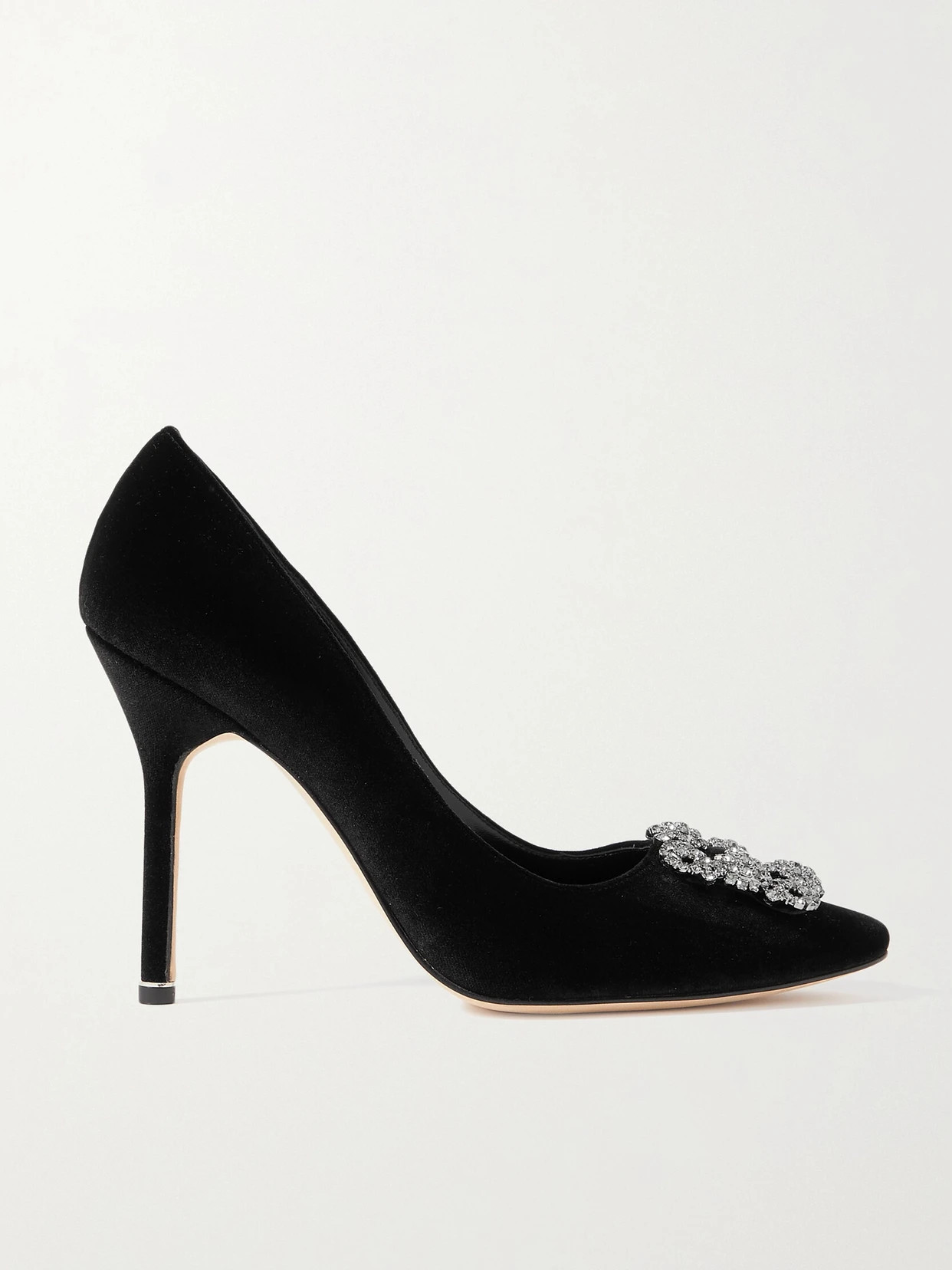 Manolo Blahnik - Hangisi 105 Crystal-embellished Velvet Pumps - Black | NET-A-PORTER (UK & EU)