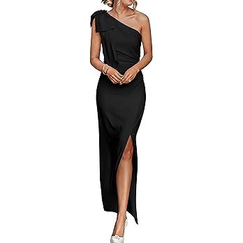 PRETTYGARDEN Women's Summer One Shoulder Long Formal Dresses Sleeveless Ruched Bodycon Wedding Gu... | Amazon (US)