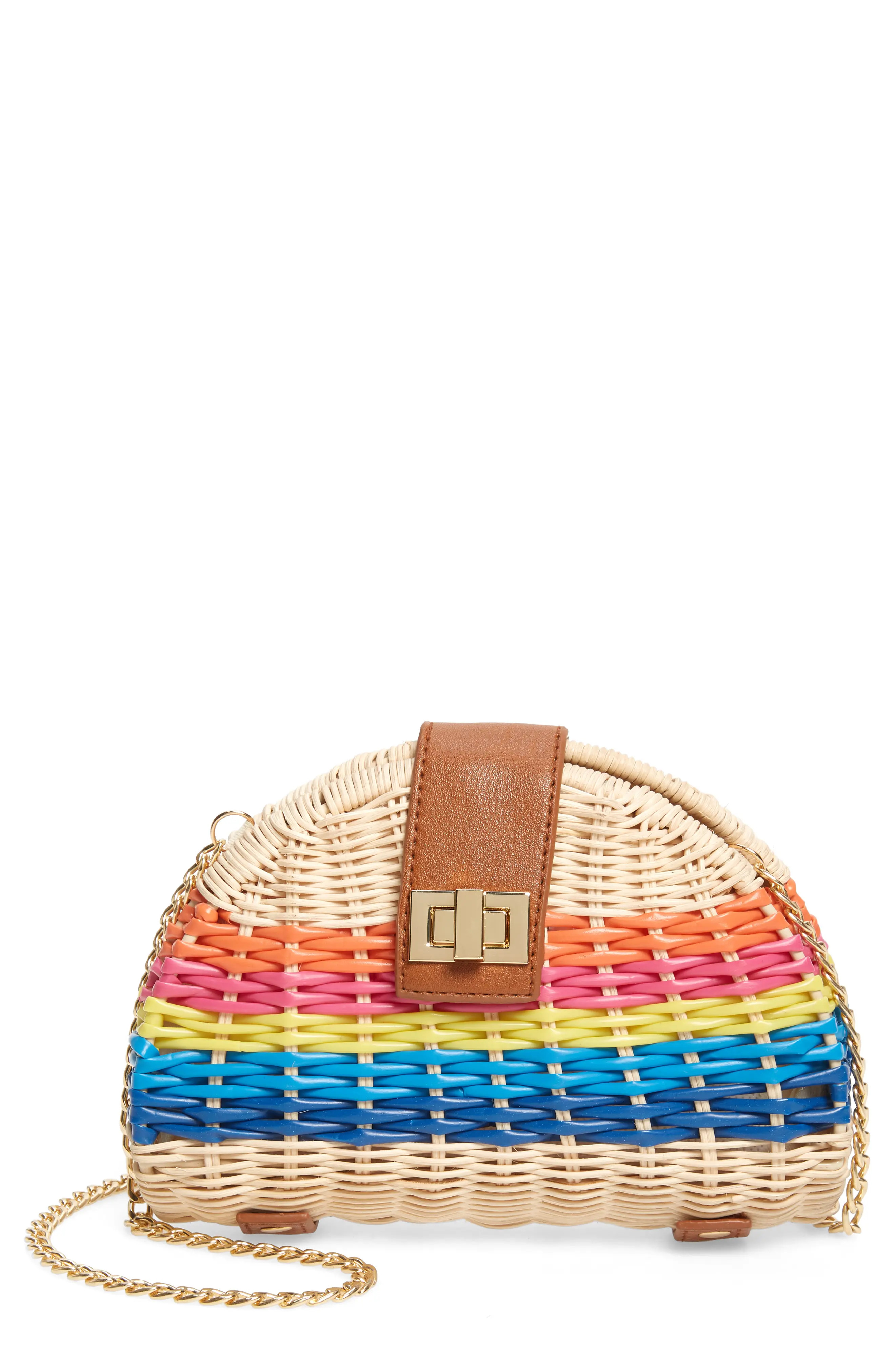 Bp. Rainbow Stripe Straw Crossbody Bag - Blue | Nordstrom