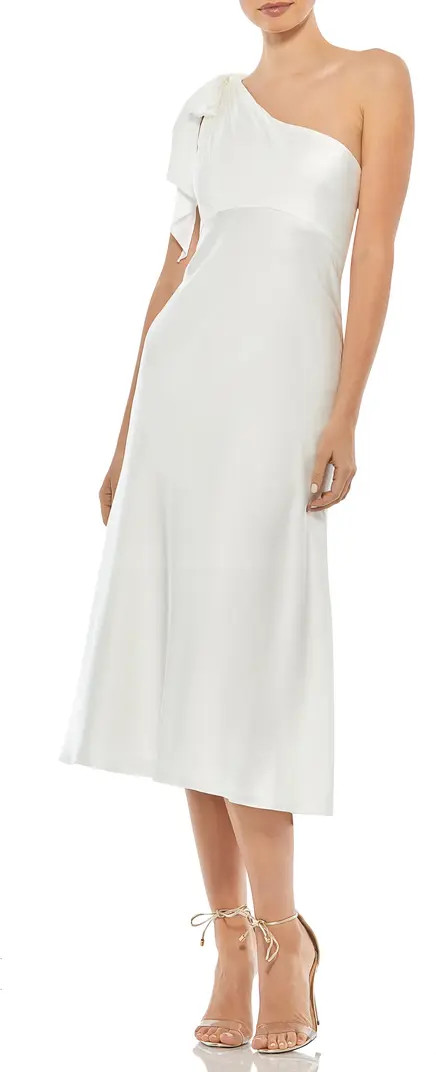 One-Shouder Bow Satin Midi A-Line Dress | Nordstrom