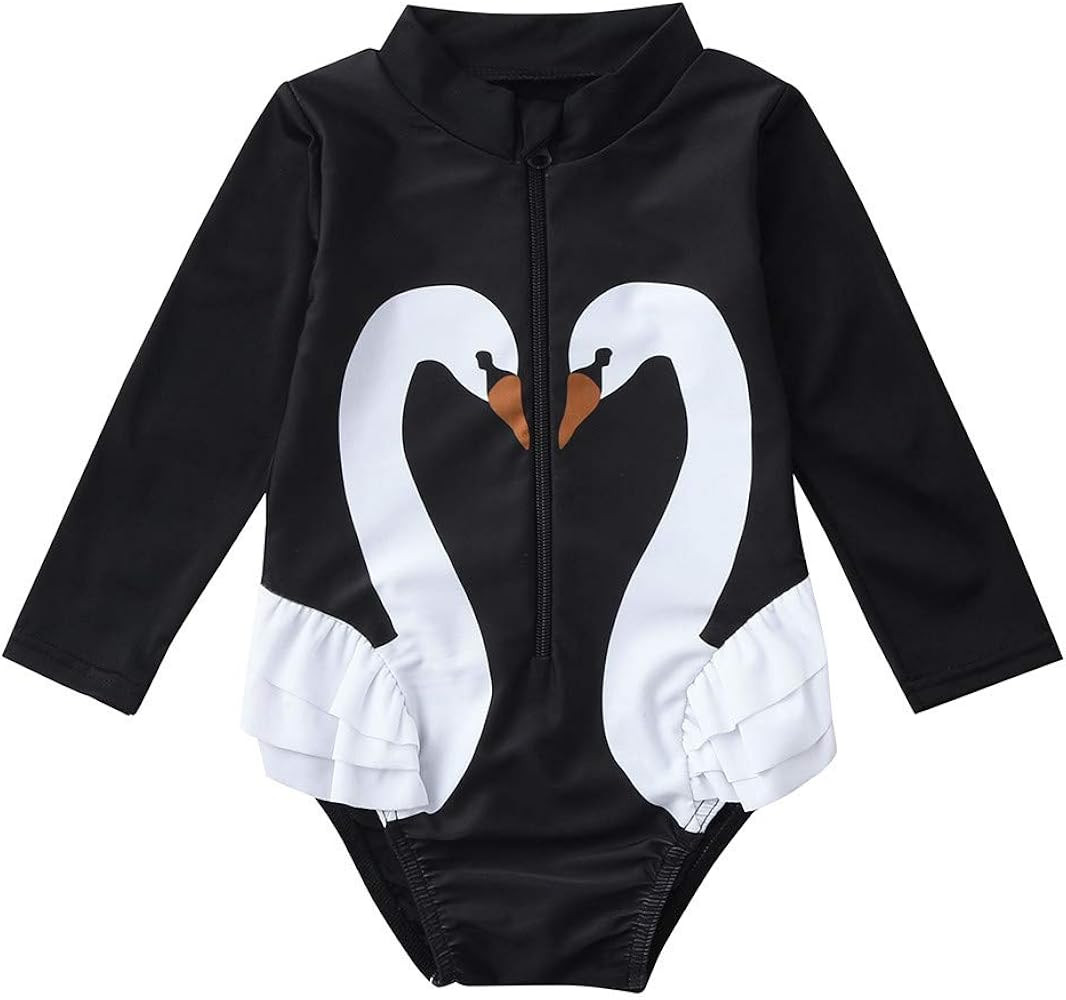 KONFA Baby Girls One Swimsuit Bathing Suit Little Kids/Toddler Swimwear Rashguard Long Sleeve Romper | Amazon (US)