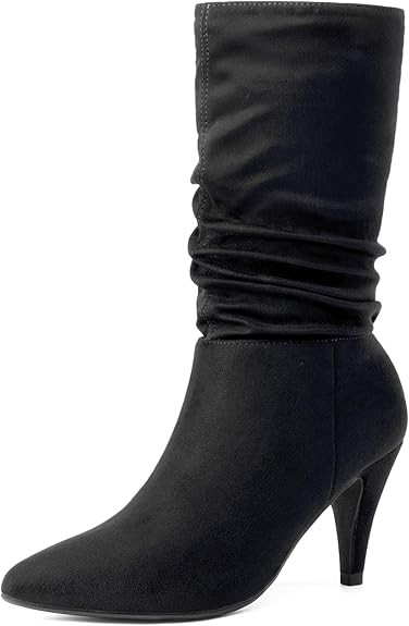 DREAM PAIRS Women's High Heel Mid Calf Boots Slouchy Pointed Toe Fall Boots | Amazon (US)