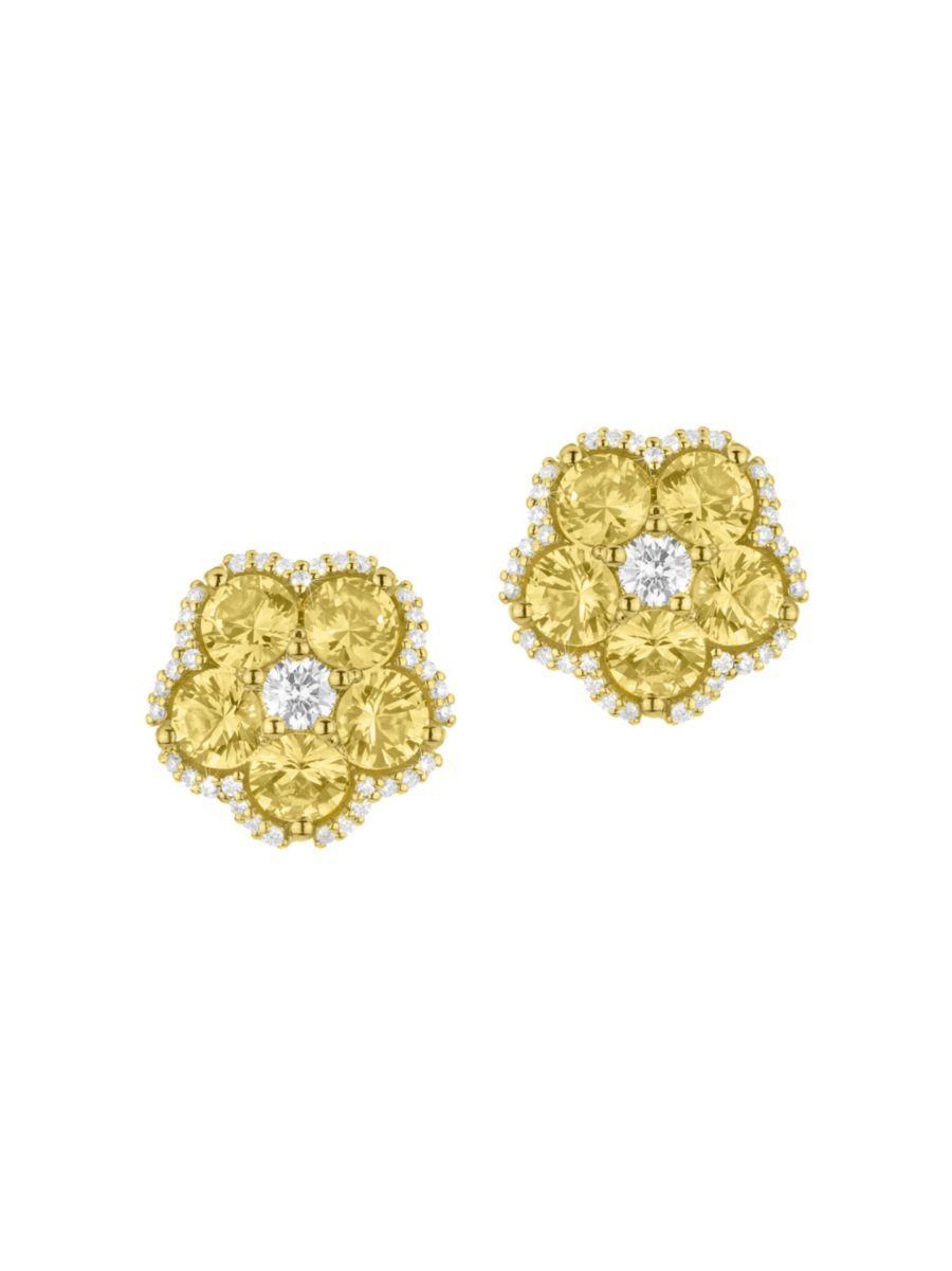 Wild Child 18K Yellow Gold, Yellow Sapphire & 0.48 TCW Diamond Flower Stud Earrings | Saks Fifth Avenue