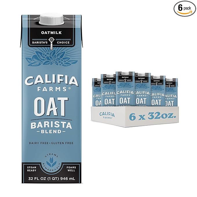 Califia Farms - Oat Barista Blend Oat Milk, 32 Oz (Pack of 6), Shelf Stable, Dairy Free, Plant Ba... | Amazon (US)