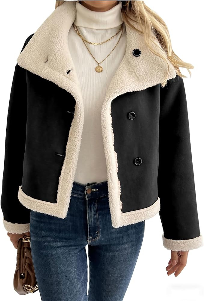 utcoco Women's Reversible Faux Shearling Jacket Button Down Faux Suede Short Coat Fall Winter Cas... | Amazon (US)