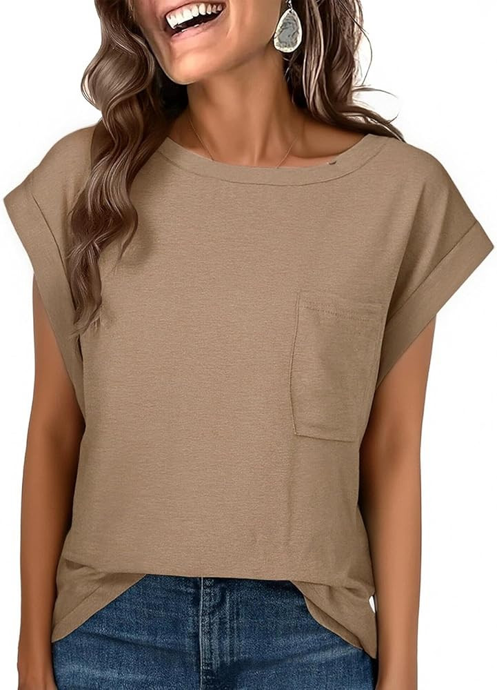 Women's Short Sleeve Top Crew Neck Pocket Tee Polyester Cotton Blend Casual T-Shirt Spring Summer... | Amazon (US)