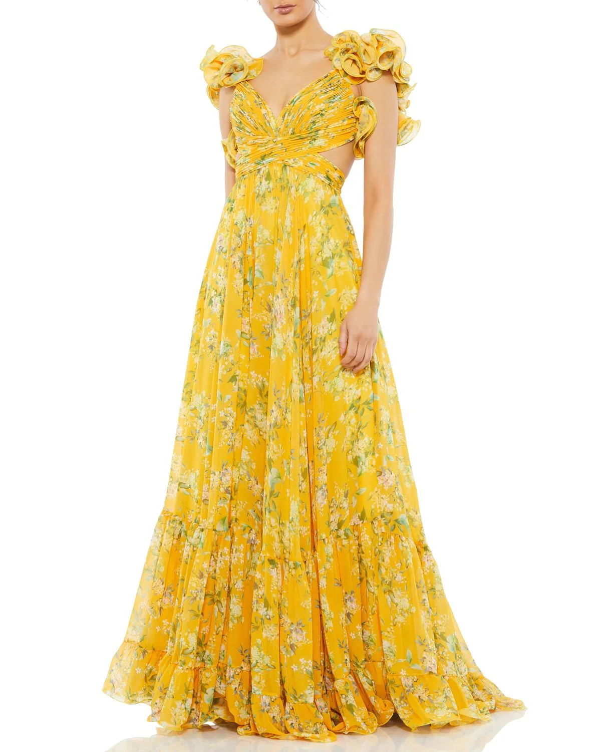 Ieena for Mac Duggal Women's Floral Chiffon Gown in Lemon Multi 2 Lord & Taylor | Lord & Taylor