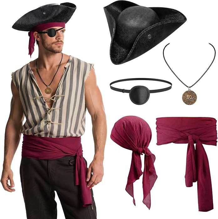 5PCS Pirate Costume Accessories Set for Men, Halloween Pirate Accessories | Amazon (US)