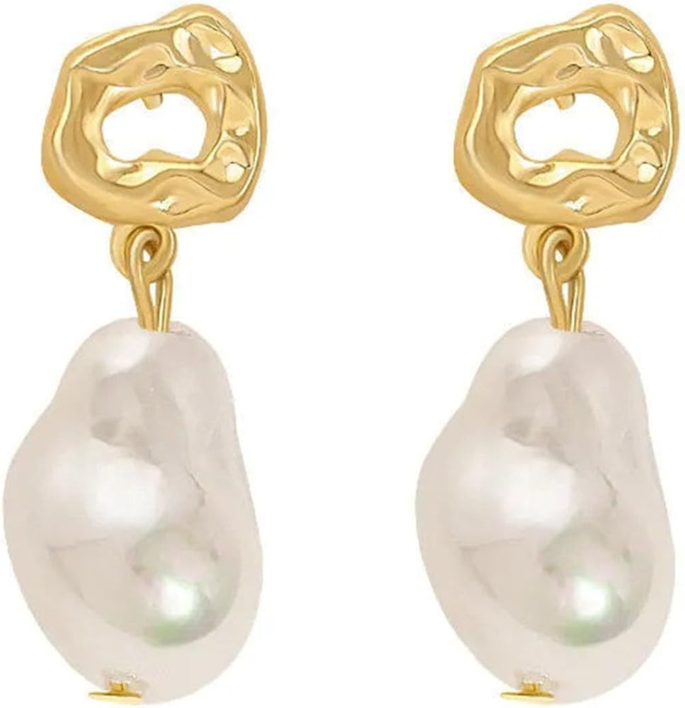 Baroque Pearl Earrings for Women Irregular Pearl Dangle Earrings Gold Plated Pearl Drop Earrings ... | Amazon (US)