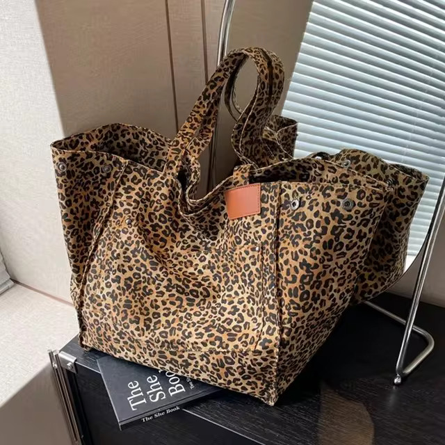 Bolso de mano con patrón de leopardo, bolsa de hombro de lona Vintage, bolso de mano de gran cap... | Aliexpress EU