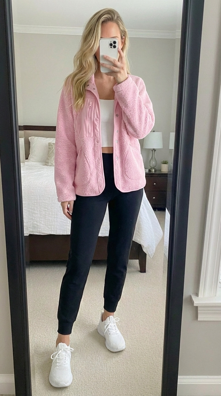 Cozy athleisure perfection! 🩷
This pink quilted jacket is SO cute and versatile! Love the textured quilted fabric, button-front design, and oversized fit. The soft blush pink color adds such a fun pop to any outfit!
Layered it over a white crop tank and black leggings with white sneakers for the ultimate comfortable look. Perfect for running errands, coffee runs, gym time, or casual weekends!
This jacket is lightweight but still cozy - great for transitional weather or layering. It comes in multiple colors and can be styled so many ways! Wear it with leggings, jeans, or even over dresses.
These black leggings are my absolute favorite - high-waisted, squat-proof, and so flattering! The white sneakers are comfortable for all-day wear and go with everything.
Easy, comfortable, and still cute - what more could you want?
Shop this athleisure outfit by following me in the LTK app 🛍️
#LTKfinds #LTKunder100 #quiltedjacket #pinkjacket #athleisure #athleisurestyle #leggings #blackleggings #whitesneakers #croptank #casualoutfit #comfystyle #activewear #workoutoutfit #errandoutfit #ootd #outfitinspo #gymwear #loungewear #everydaystyle #momstyle #LTKfit 

 #LTKselfcare #LTKWorkwear

#LTKstyletip #LTKU
