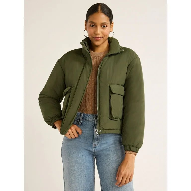 Scoop Women's Cargo Puffer Jacket, Midweight, Sizes XS-XXL | Walmart (US)