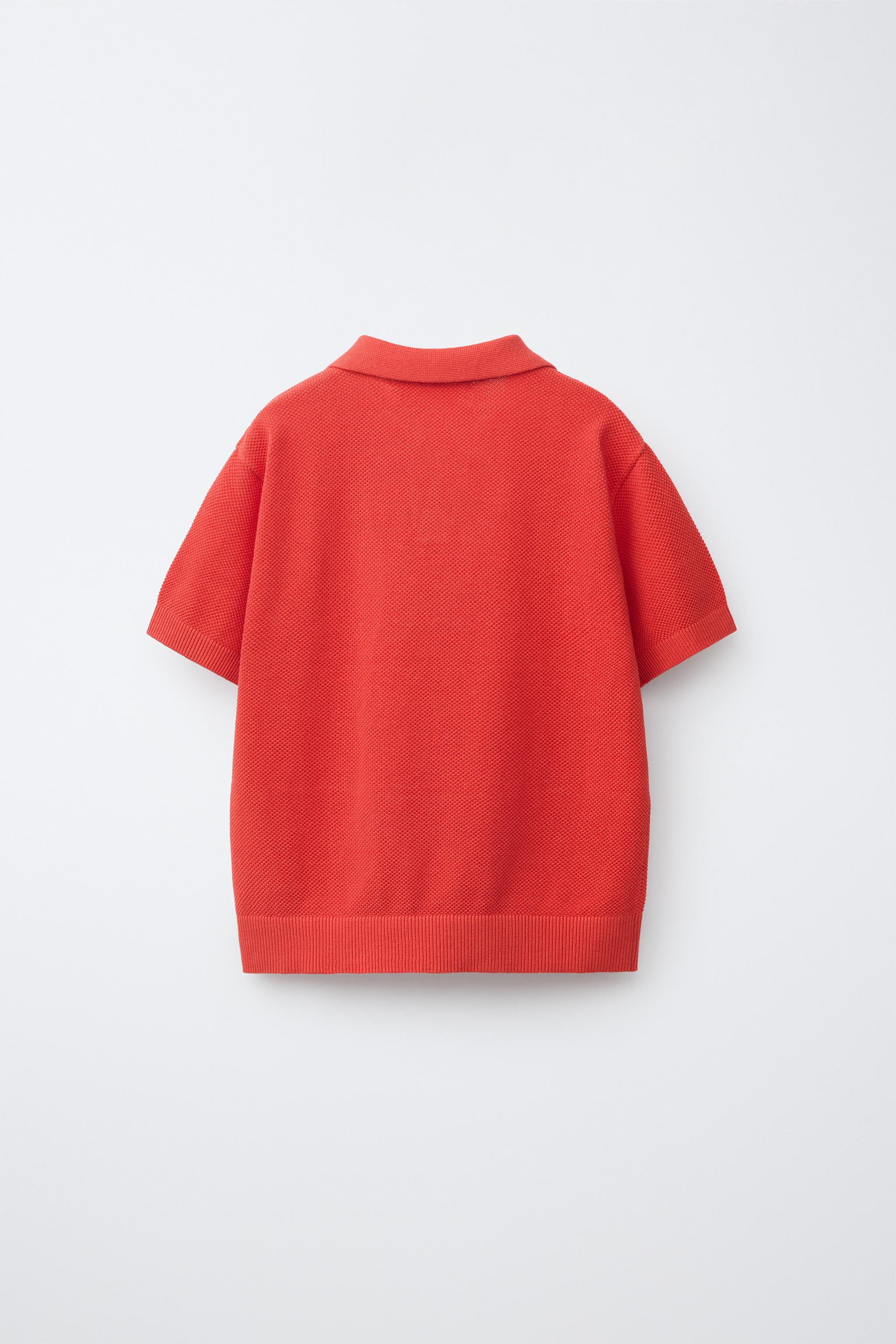 Knit polo with polo collar and short sleeves. Label appliqu\u00e9. | Zara US