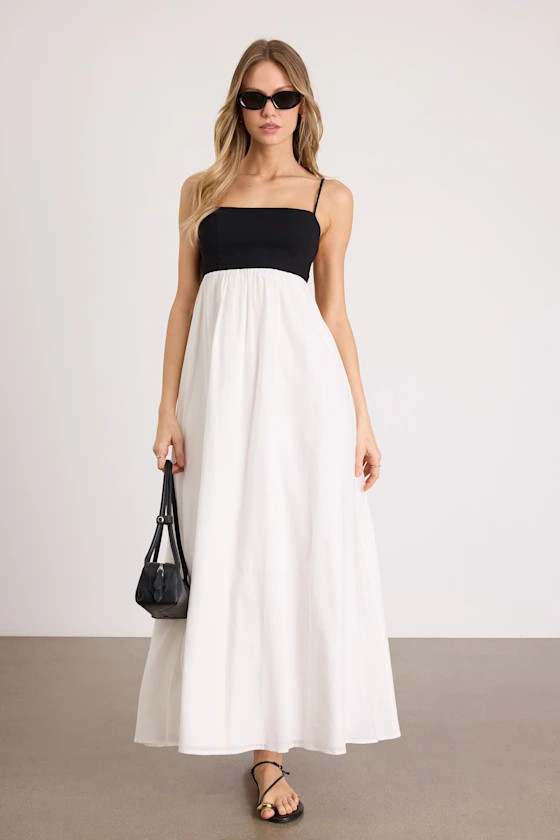 Janie Black and White Color Block Backless Maxi Dress | spring break 2026 | Lulus