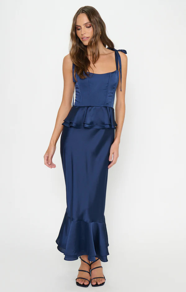 Pauline Peplum Dress ~ Midnight Navy Luxe Satin | Show Me Your Mumu