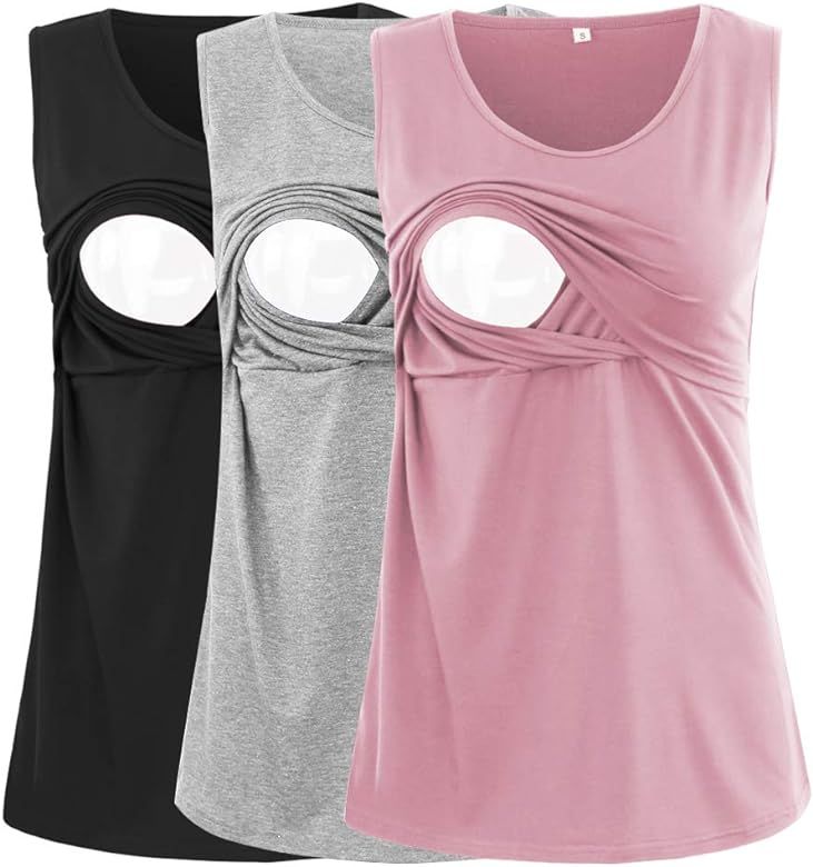 BBHoping Women's 2 Layers Comfy Nursing Tank Tops Mama Sleeveless Maternity and Breastfeeding Shi... | Amazon (US)