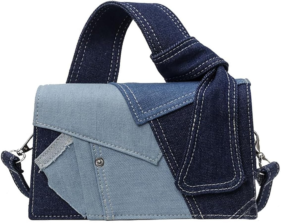 Amazon.com: LIZHAOCAI Women Denim Small Square Bag Patchwork Shoulder Handbag Premium Texture Cro... | Amazon (US)
