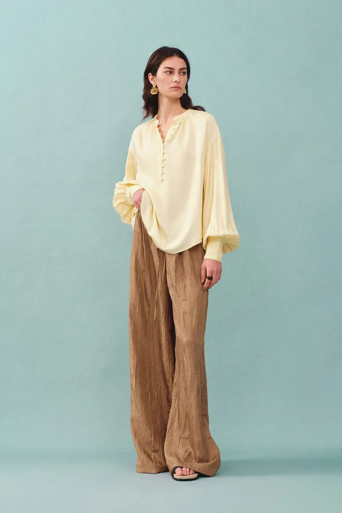 Louise Textured Loose Boho Pants in Wrinkled Satin | Fabrique
