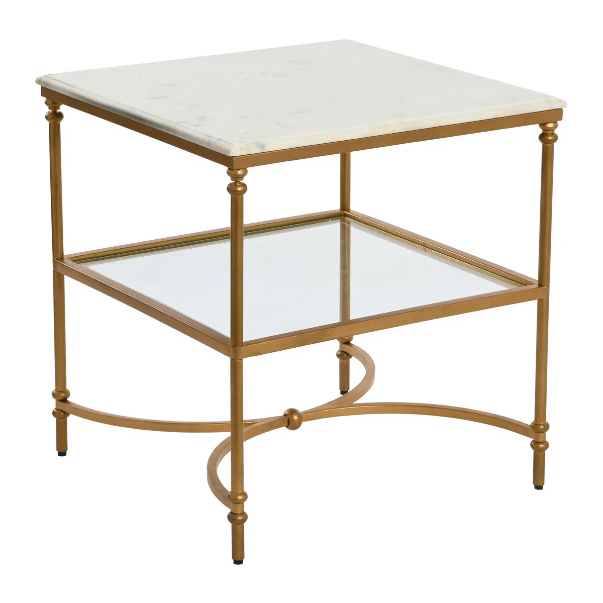 Libertine Genuine Marble and Metal End Table with Glass Storage Shelf | Wayfair North America