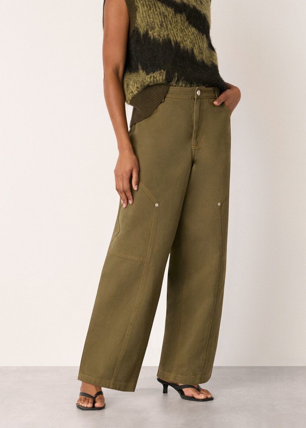 Khaki Barrel Mid Rise Trouser | WHISTLES | Whistles UK | | Whistles