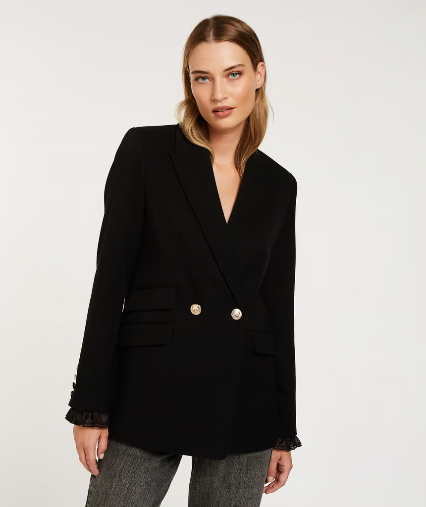 NICOLE fitted blazer met afneembare organza details - black | JOSH V (NL)
